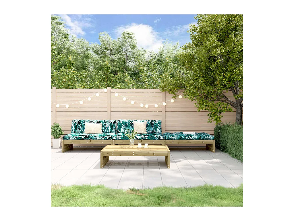 Set Divani da Giardino 4pz con Cuscini Legno Impregnato di Pino