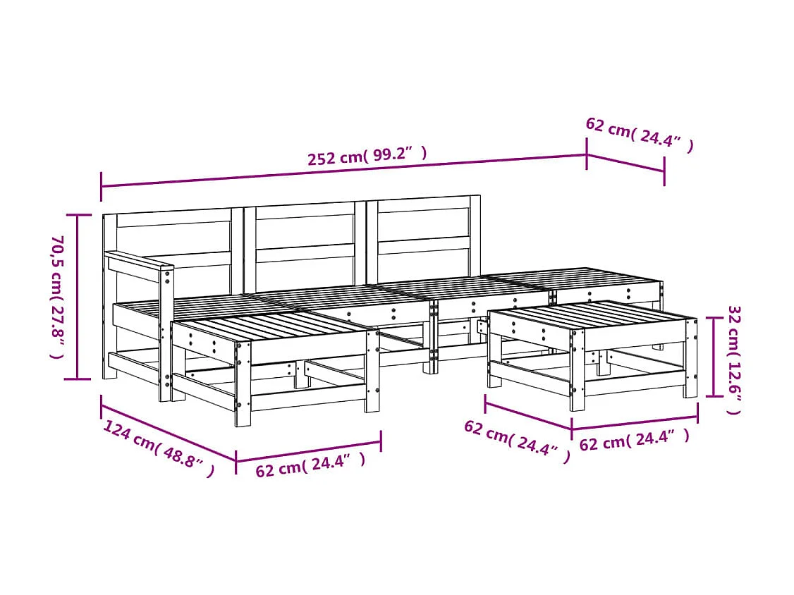 Salon de jardin 6 pcs bois de pin imprégné