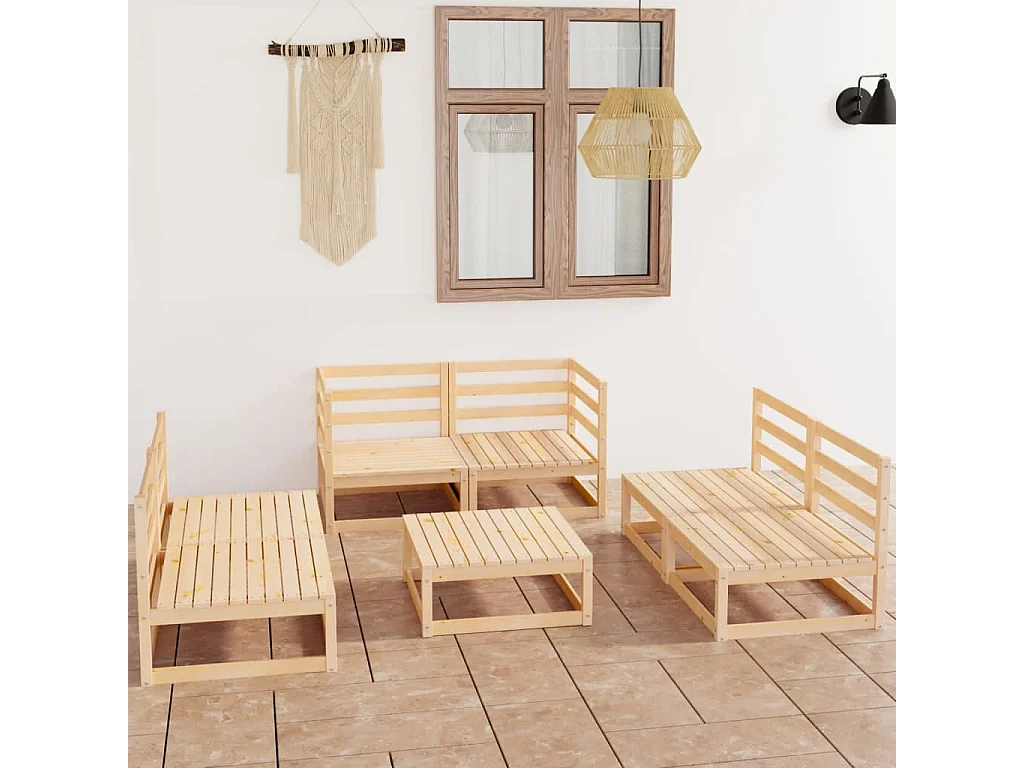 Salon de jardin 7 pcs bois de pin massif