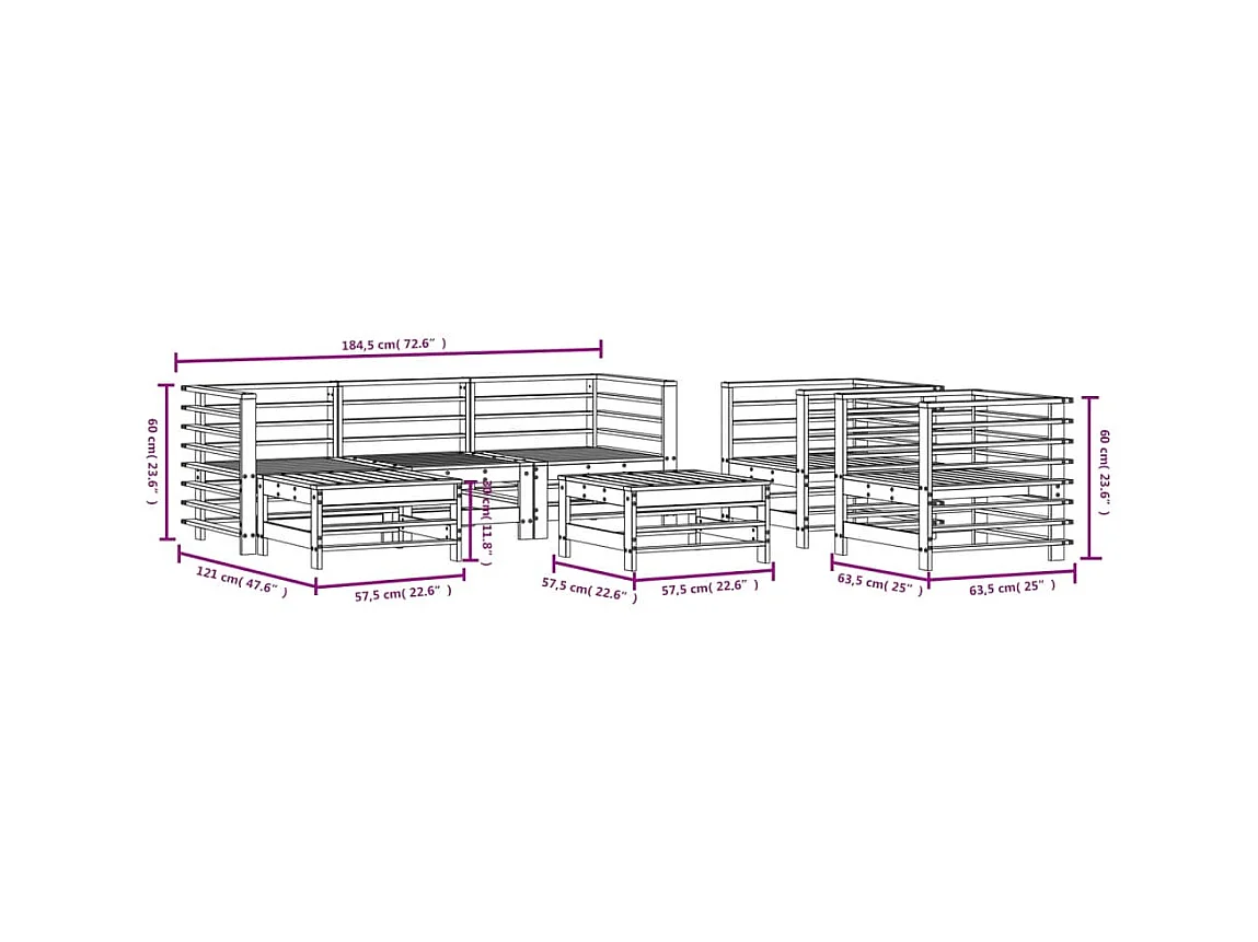 Set Salotto da Giardino 7 pz in Legno Impregnato di Pino