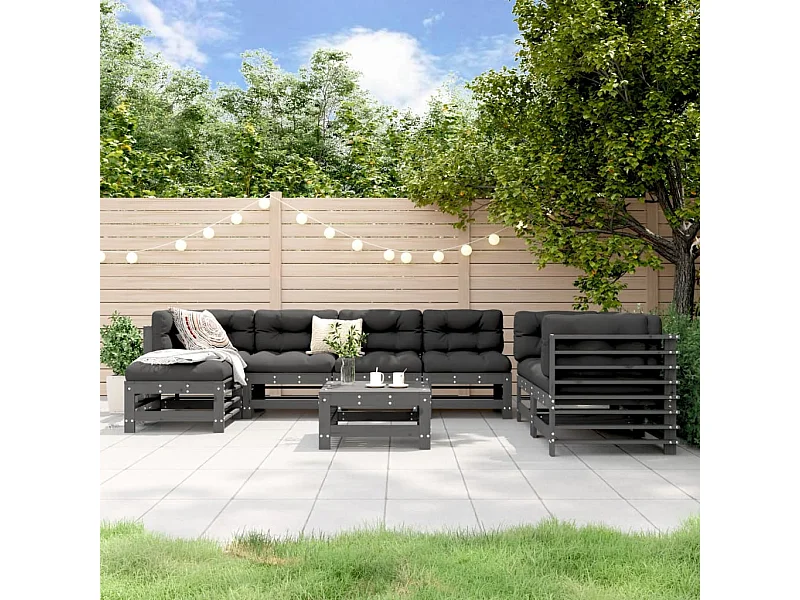 8-delige Loungeset massief grenenhout grijs