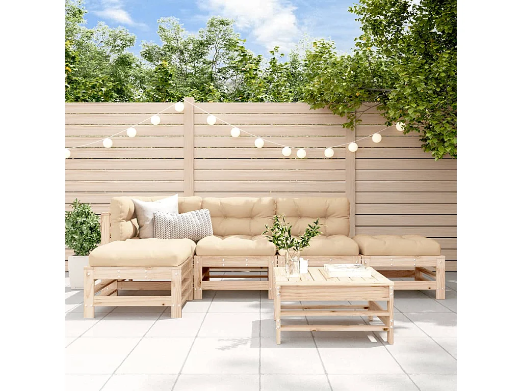 Juego de muebles de jardín 6 piezas madera maciza de pino