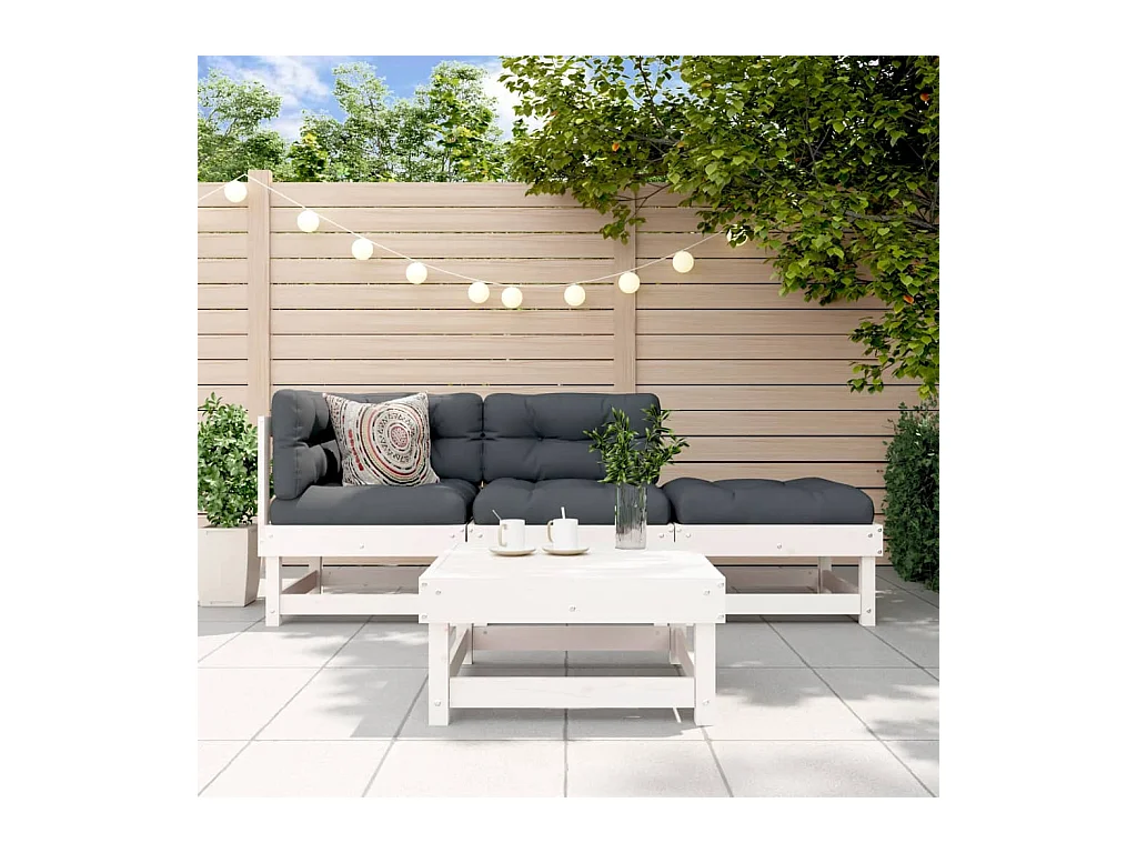 Set Divani da Giardino 4pz con Cuscini in Legno Massello Bianco
