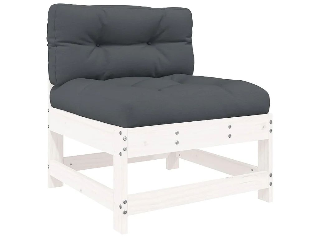 Juego de muebles jardín 7 piezas y cojines madera maciza blanco
