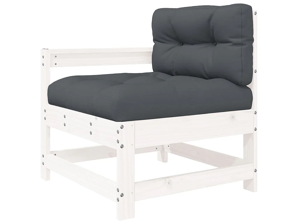 Juego de muebles jardín 7 piezas y cojines madera maciza blanco