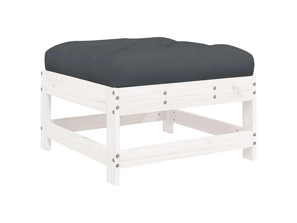 Juego de muebles jardín 7 piezas y cojines madera maciza blanco