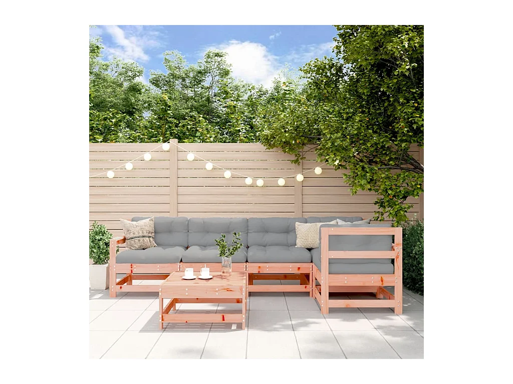 Salon de jardin 6 pcs avec coussins bois massif Douglas