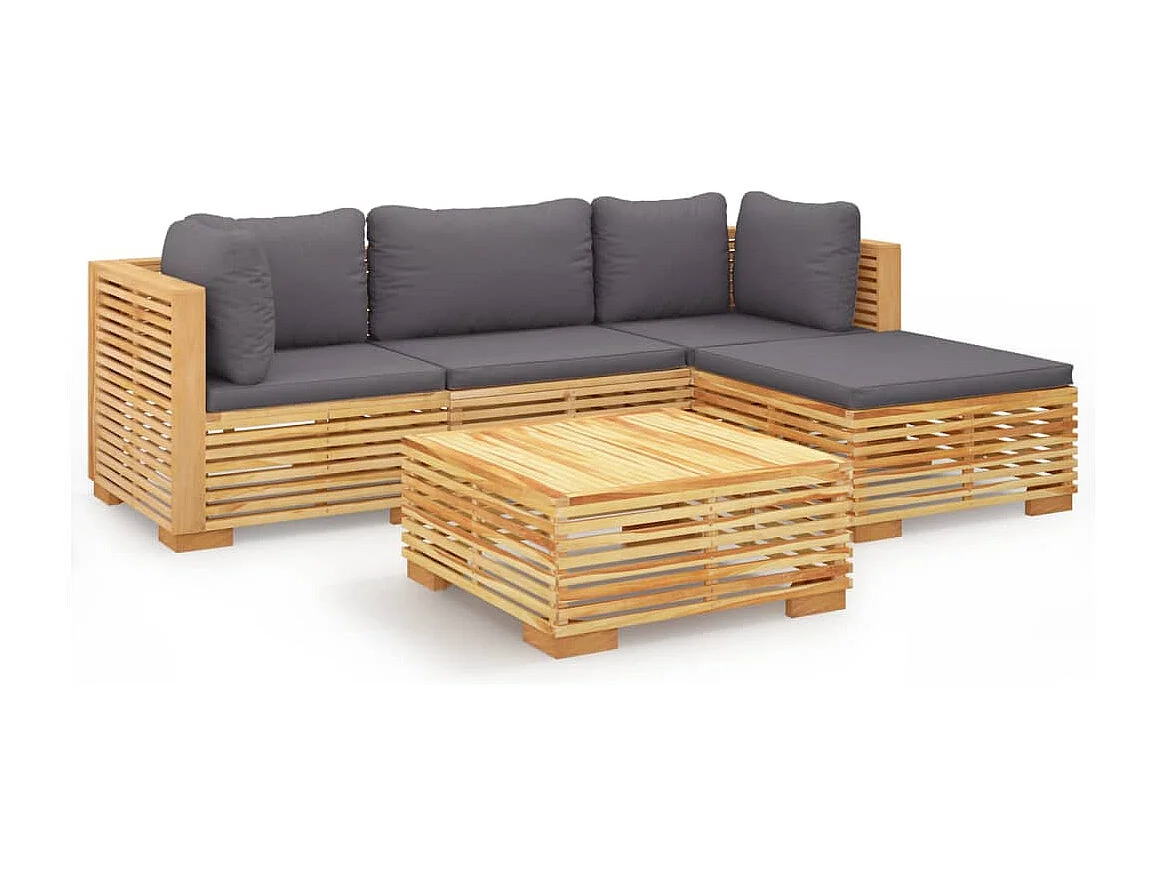 Salon de jardin 5 pcs avec coussins Bois de teck solide