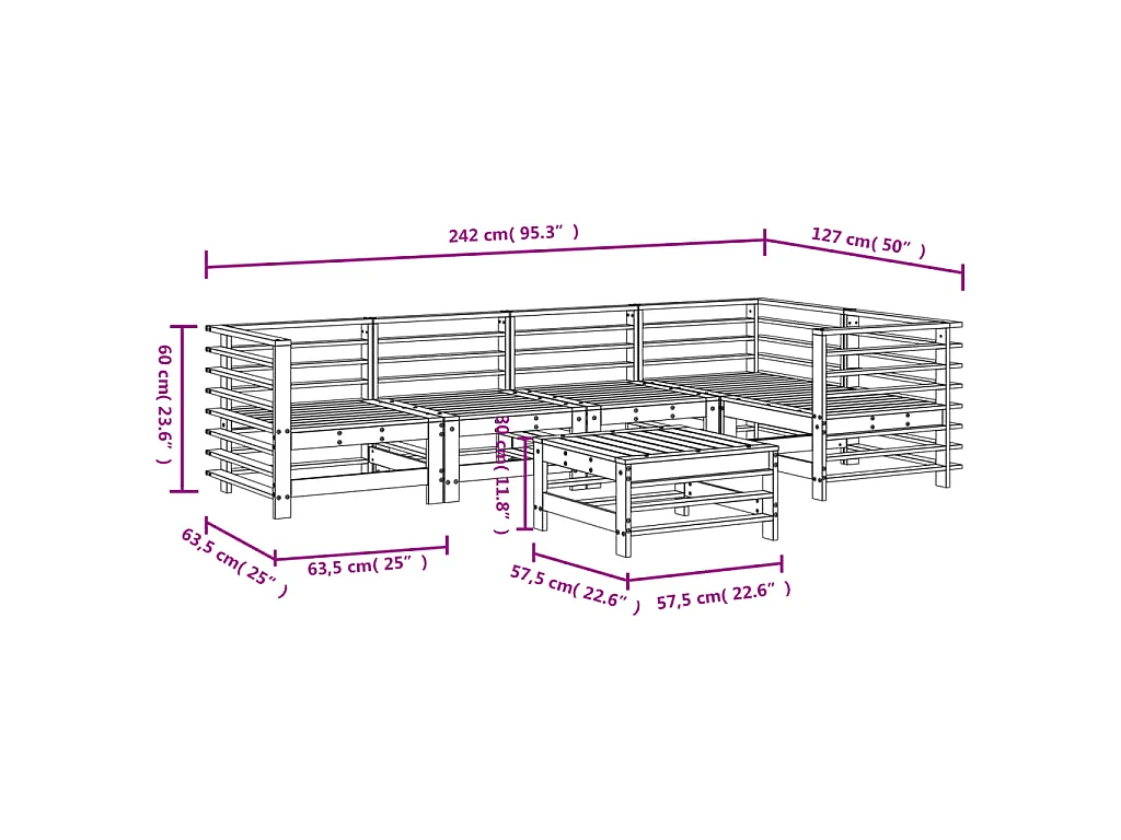 Salon de jardin 6 pcs Bois de pin massif