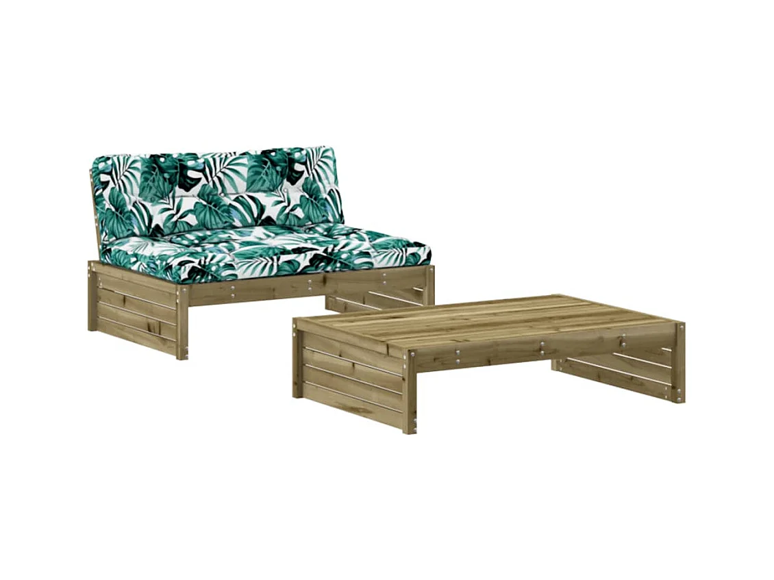 Set Divani da Giardino 2pz con Cuscini Legno Impregnato di Pino