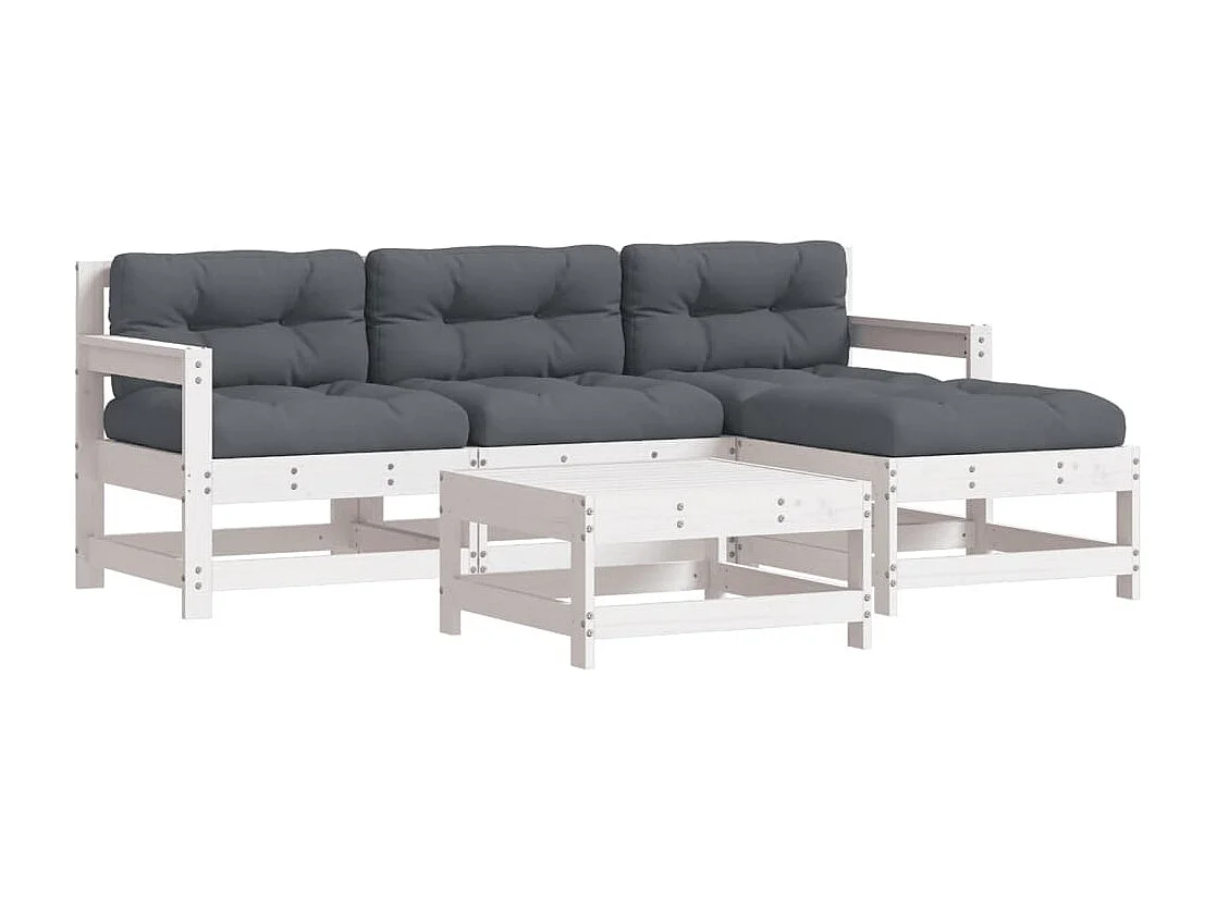 Salon de jardin 5 pcs avec coussins blanc bois massif