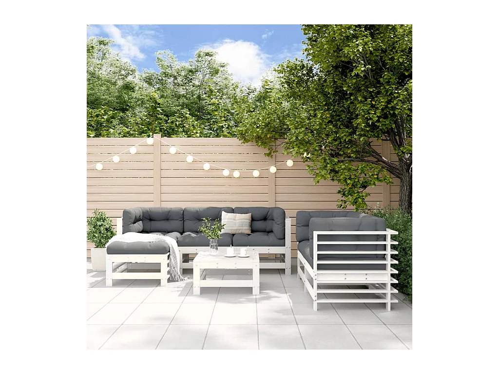 7-tlg. Garten-Lounge-Set Weiß Massivholz Kiefer