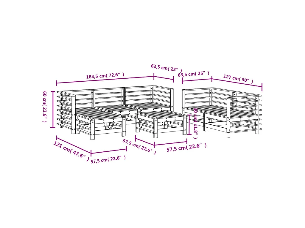 7-delige Loungeset massief grenenhout wit