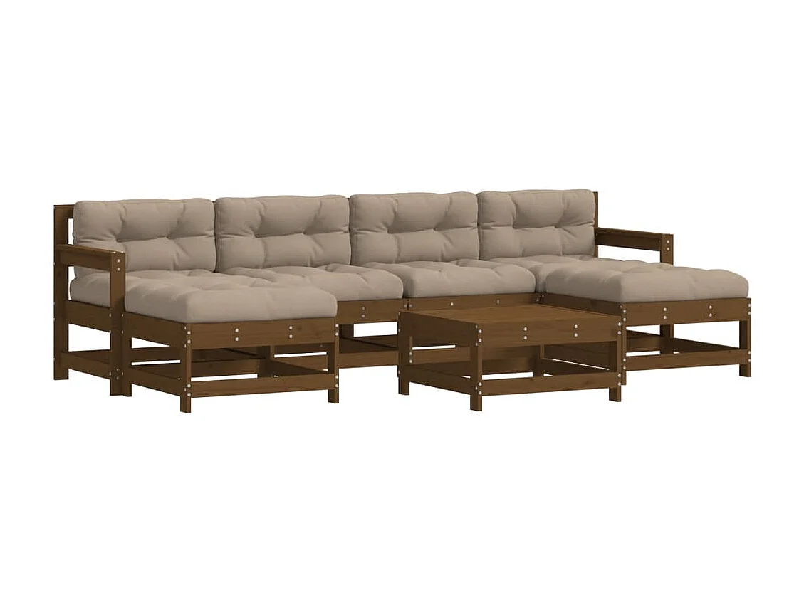 7pcs conj. lounge jardim+almofadões madeira maciça castanho-mel