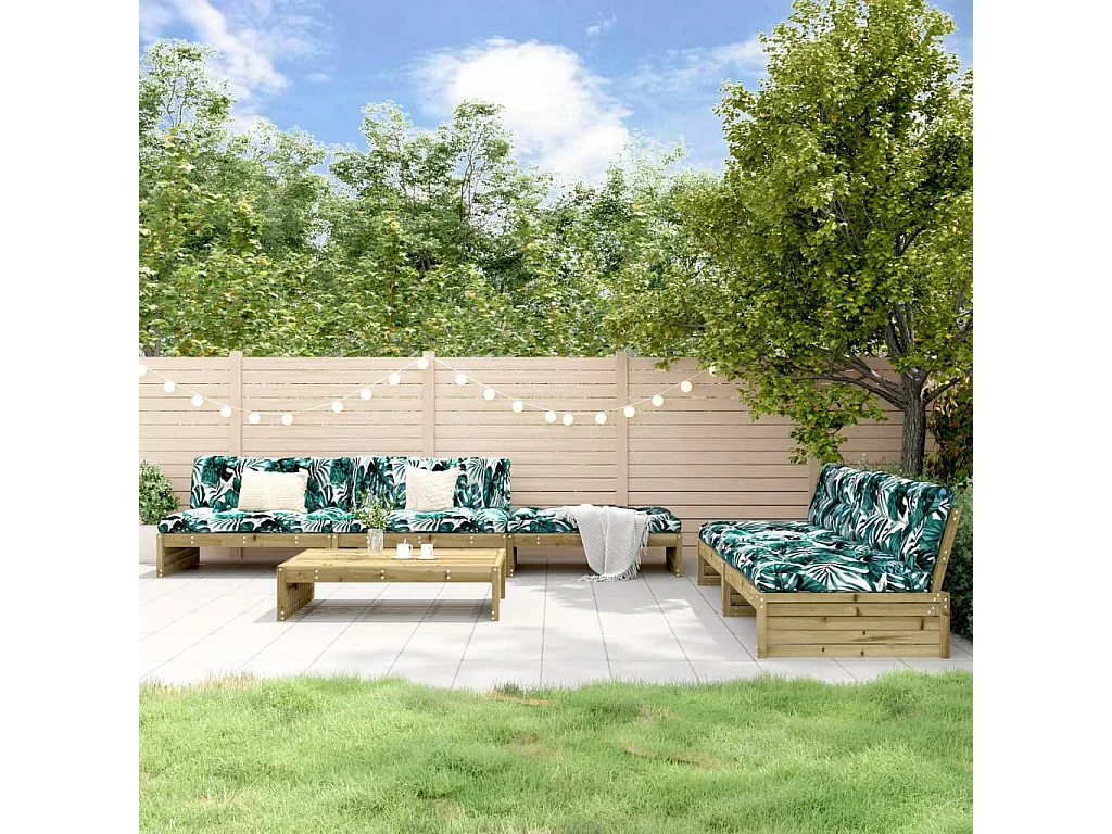Salon de jardin 6 pcs avec coussins bois de pin imprégné