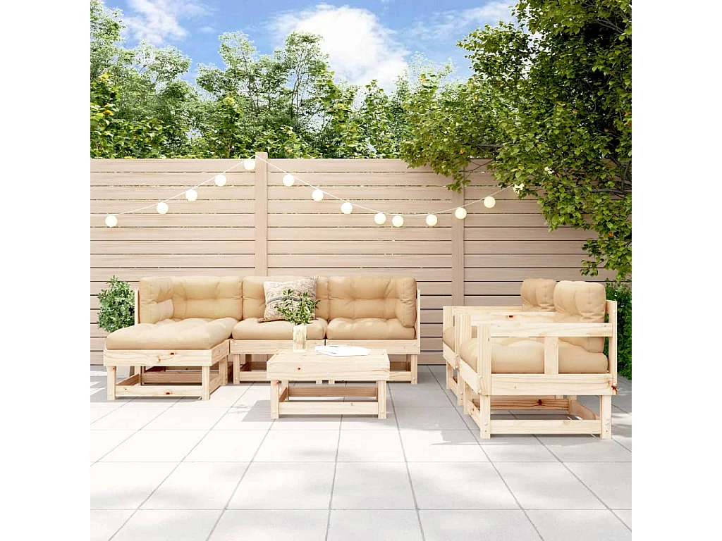Salon de jardin 7 pcs Bois de pin massif