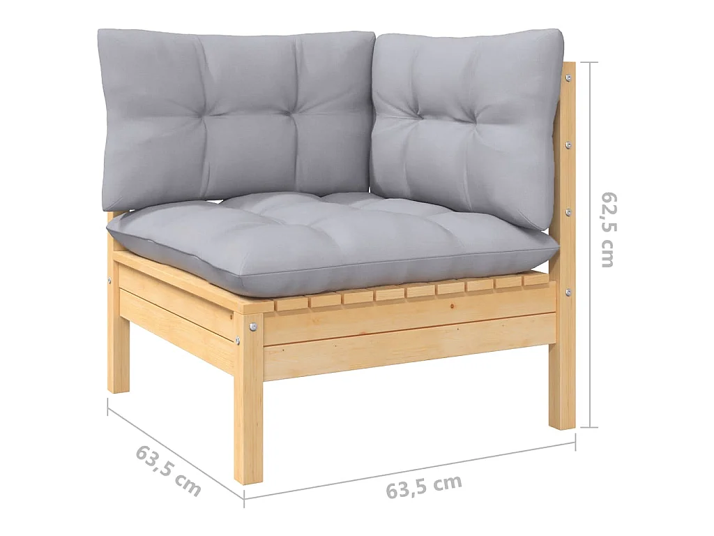 7 pcs conjunto lounge de jardim c/ almofadões cinzentos pinho