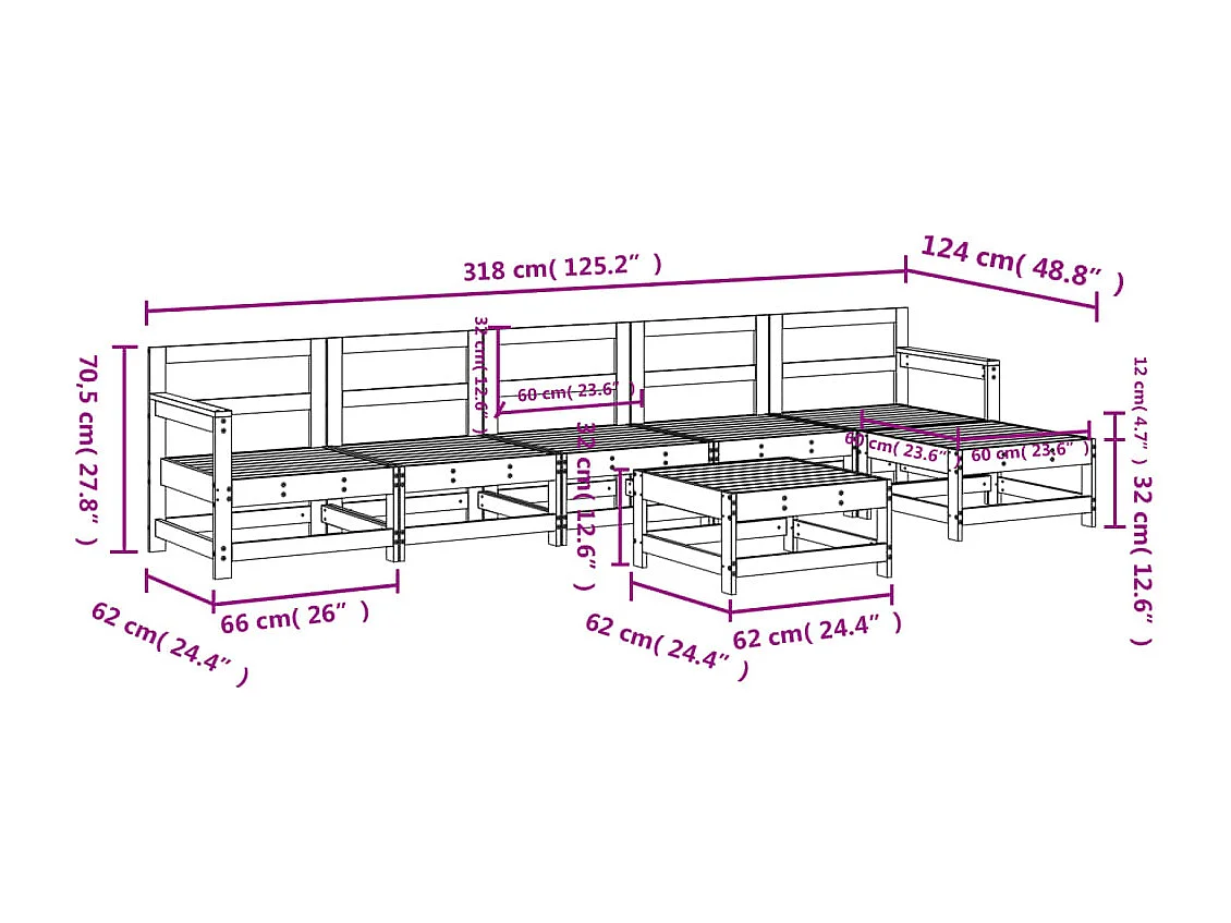 Set Salotto da Giardino 7 pz in Legno Impregnato di Pino