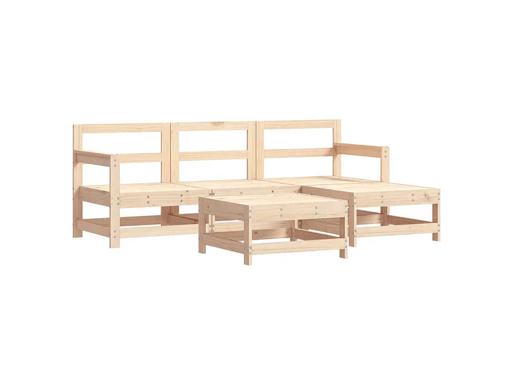 Juego de sofás de jardín 5 piezas madera maciza de pino