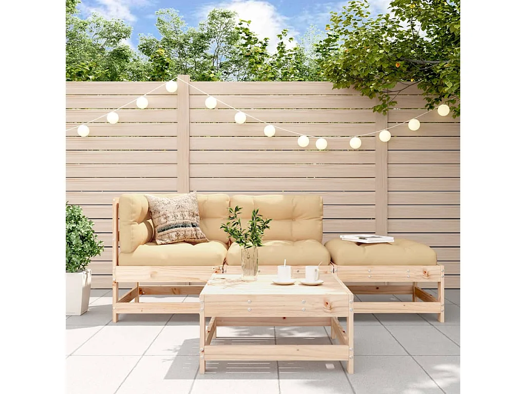 4 pcs conjunto lounge de jardim madeira de pinho maciça