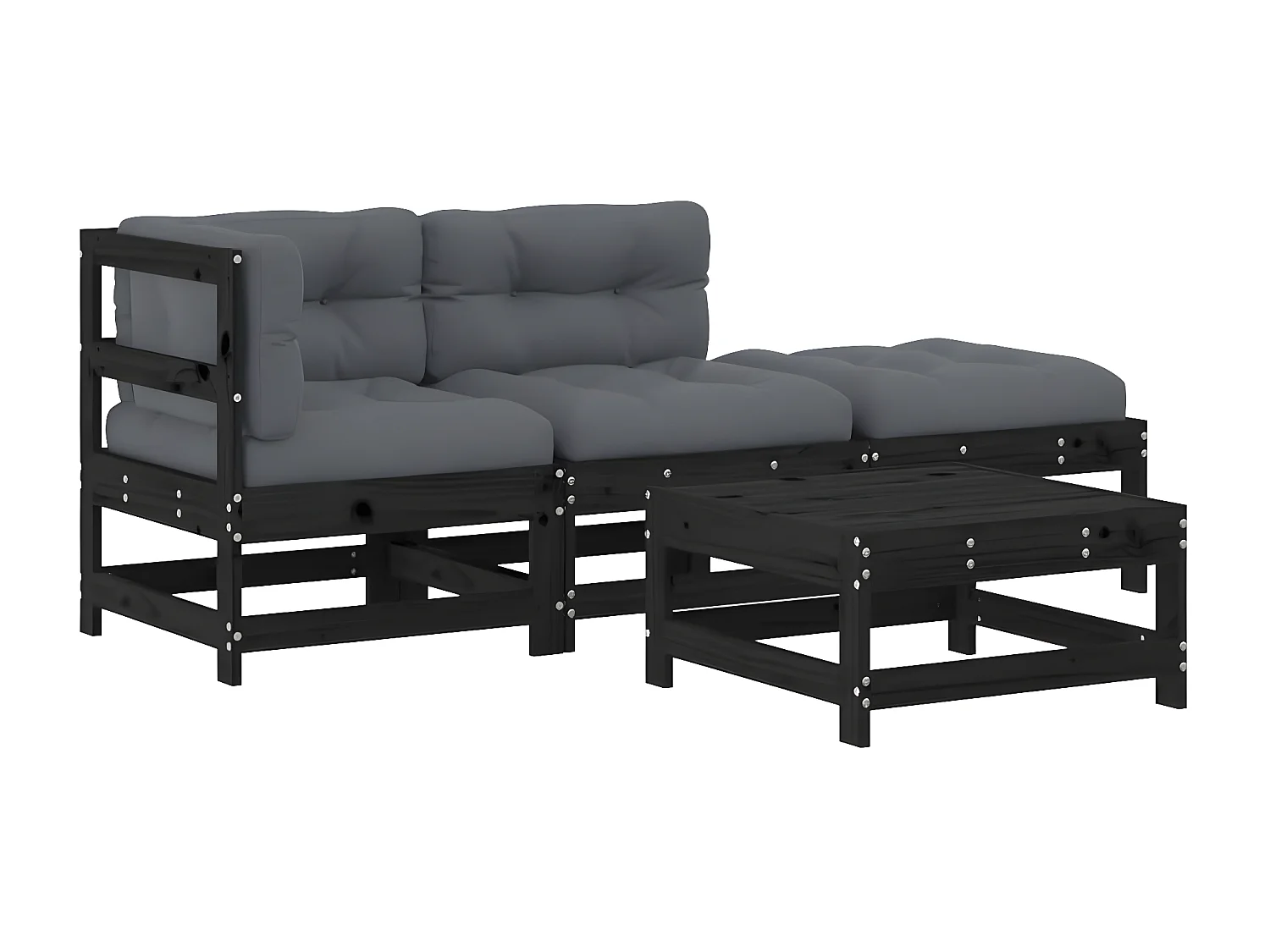 Juego de muebles de jardín 4 pzas y cojines madera maciza negro