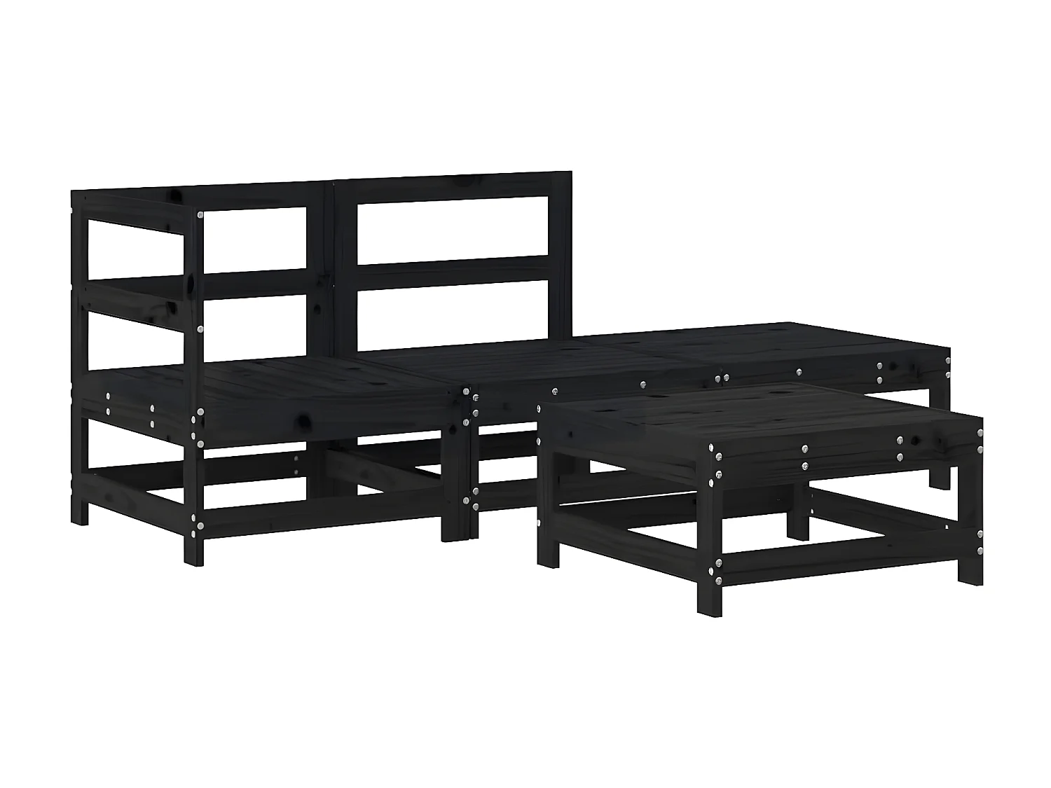 Juego de muebles de jardín 4 pzas y cojines madera maciza negro