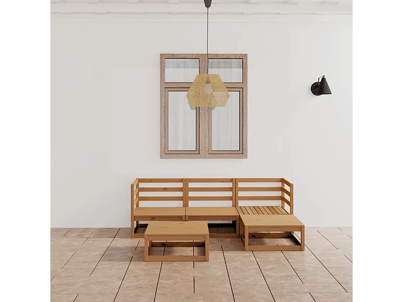 Muebles de jardín 5 piezas marrón miel madera maciza de pino