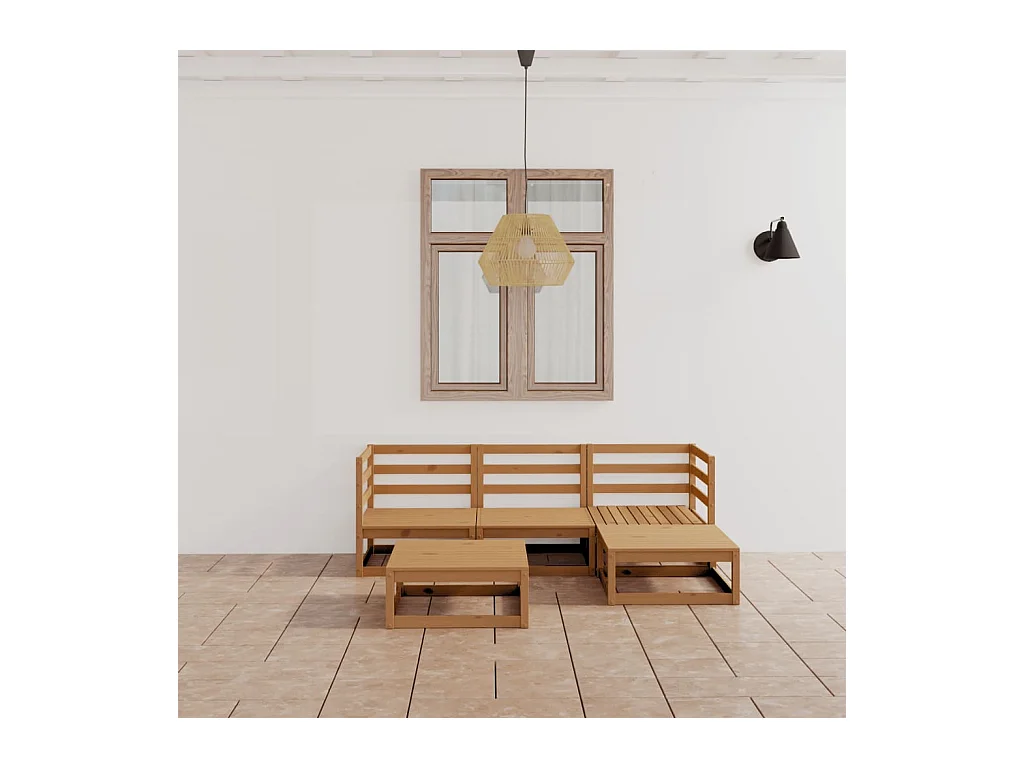 Salon de jardin 5 pcs marron miel bois de pin massif