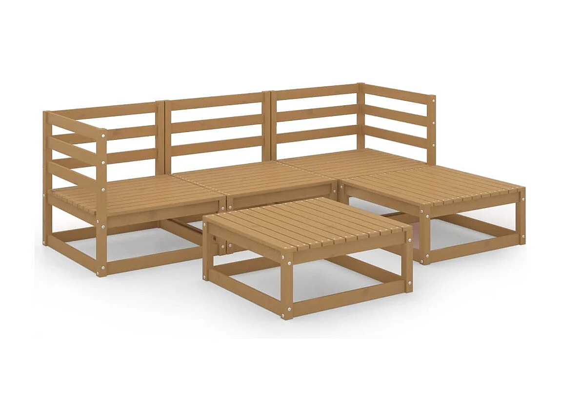 Salon de jardin 5 pcs marron miel bois de pin massif