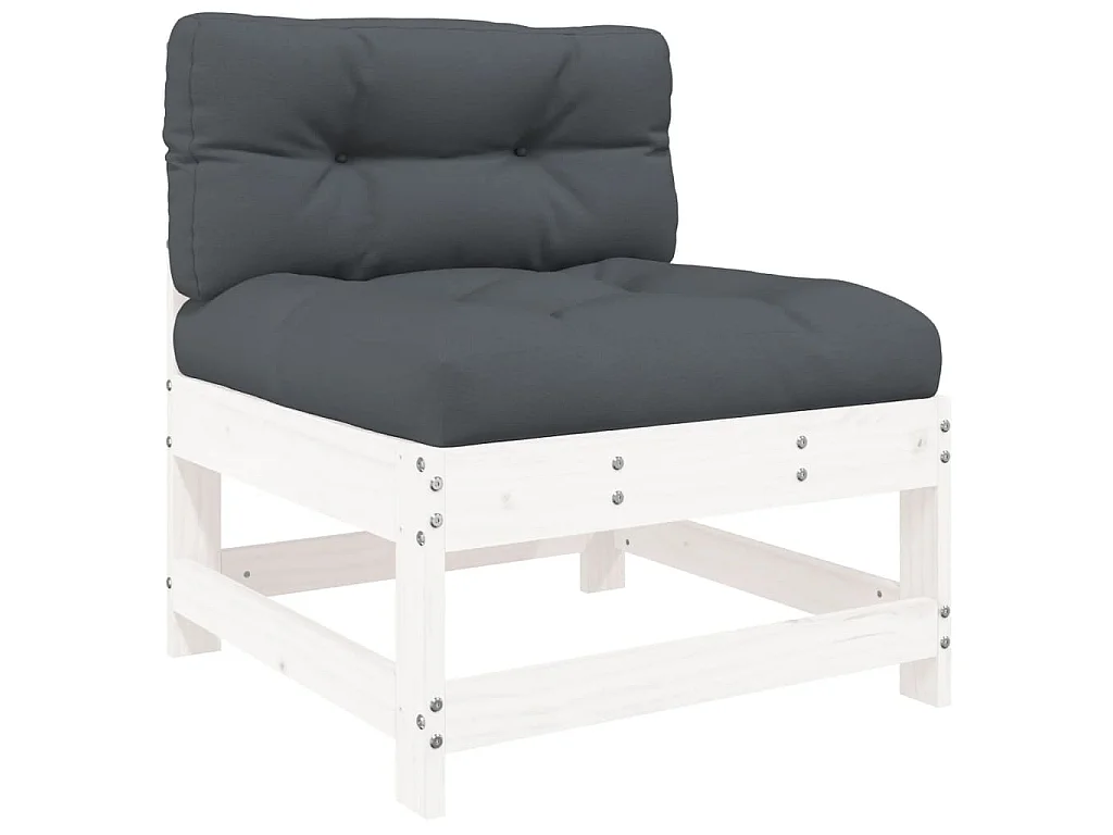4-tlg. Garten-Lounge-Set mit Kissen Weiß Massivholz