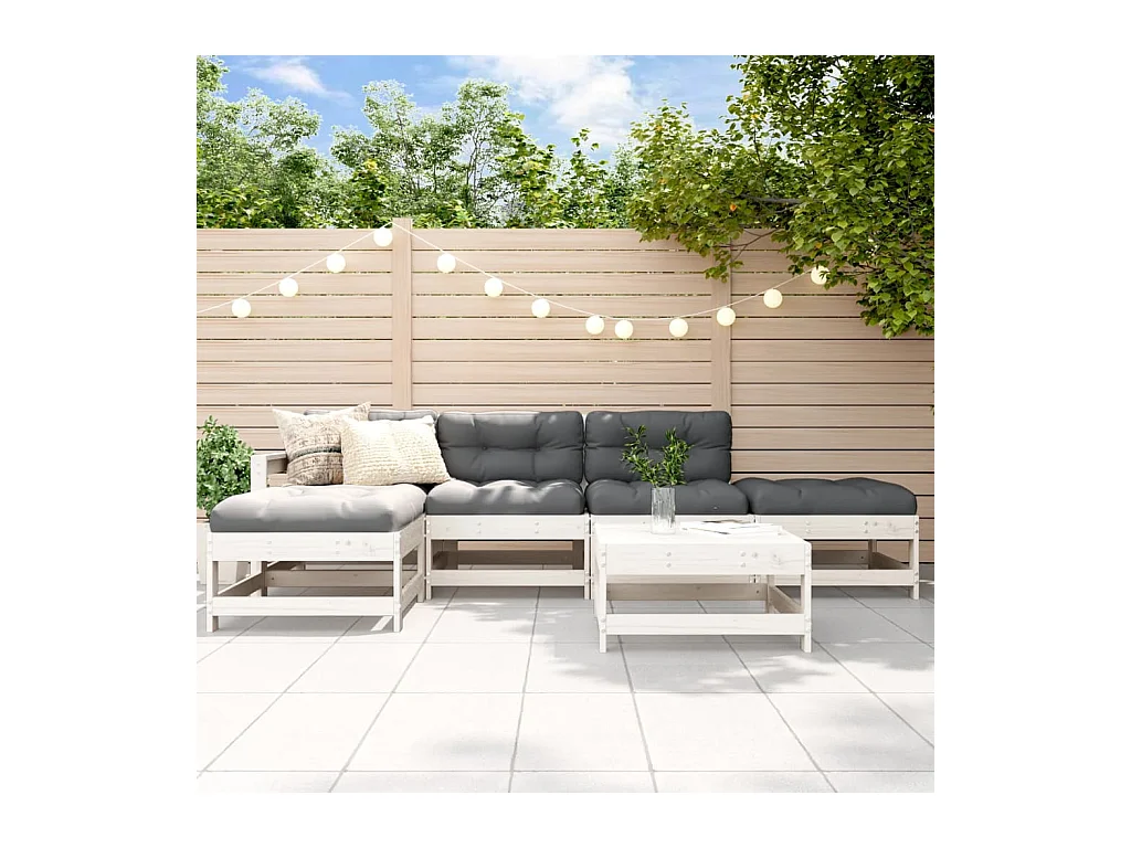 Set Salotto da Giardino 6 pz Bianco in Legno Massello di Pino