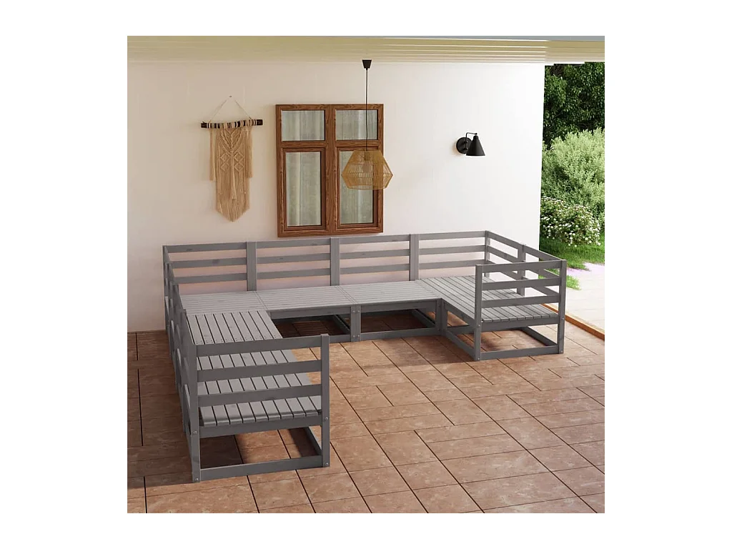 Set Divani da Giardino 8 pz in Legno Massello di Pino