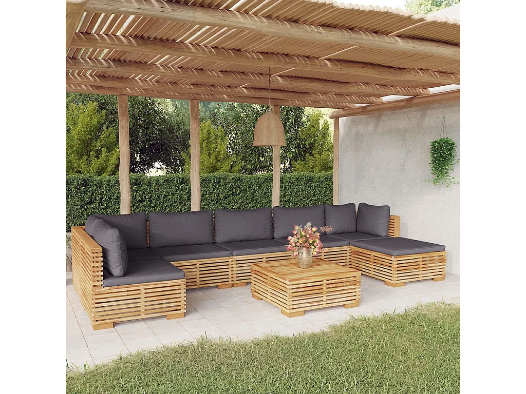 8 pcs conjunto lounge jardim c/ almofadões madeira teca maciça