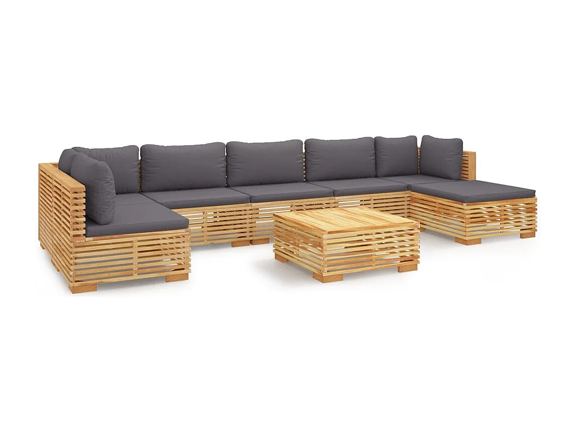 8 pcs conjunto lounge jardim c/ almofadões madeira teca maciça