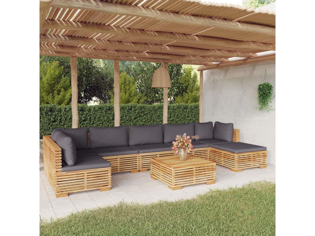 Salon de jardin 8 pcs avec coussins Bois de teck solide