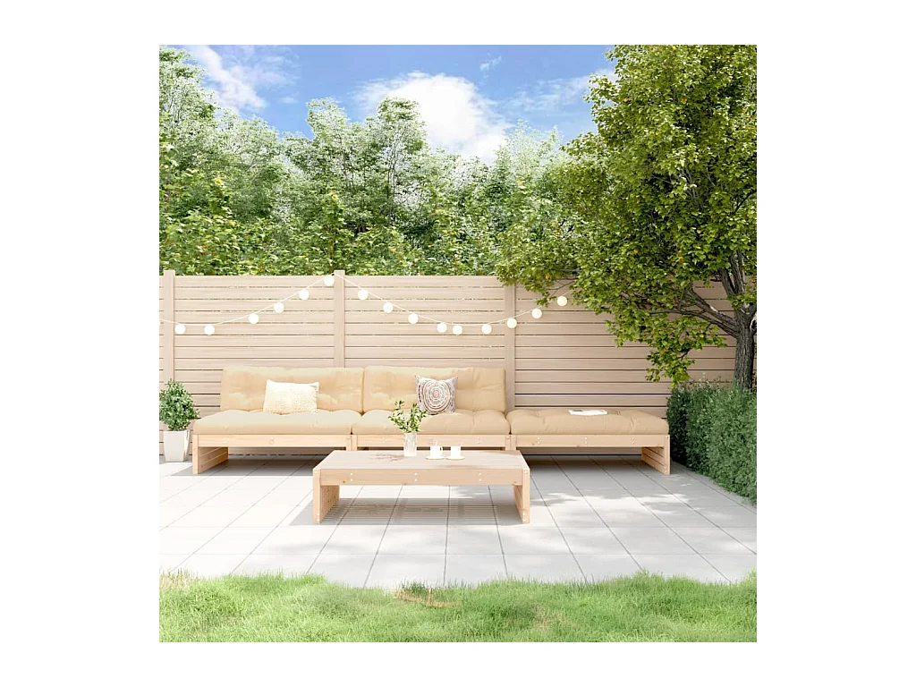 Set Divani da Giardino 4 pz con Cuscini in Legno Massello