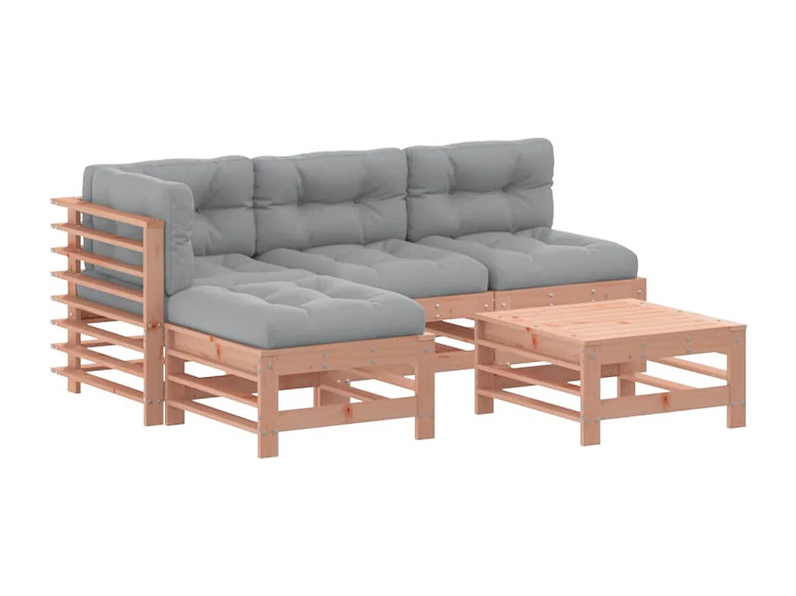 Salon de jardin 5 pcs avec coussins bois massif douglas