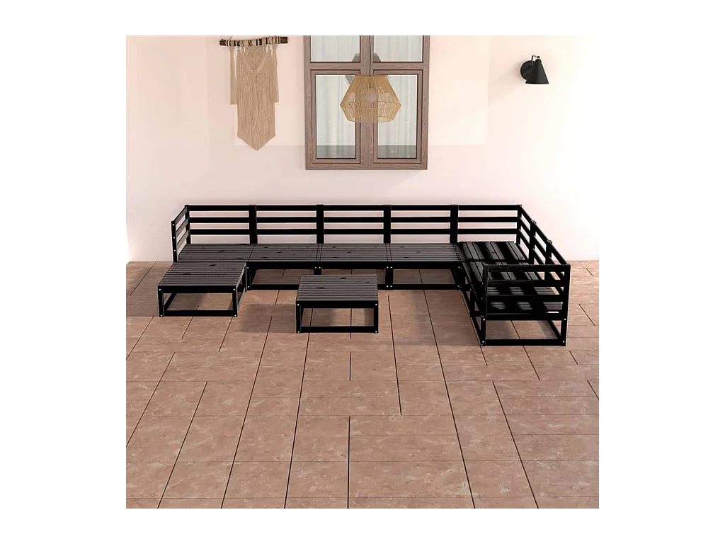 Set Divani da Giardino 8 pz Nero in Legno Massello di Pino