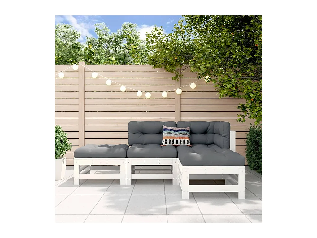 Salon de jardin 4 pcs blanc bois de pin massif