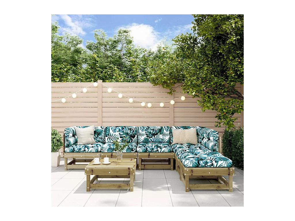 Salon de jardin 7 pcs avec coussins bois de pin imprégné