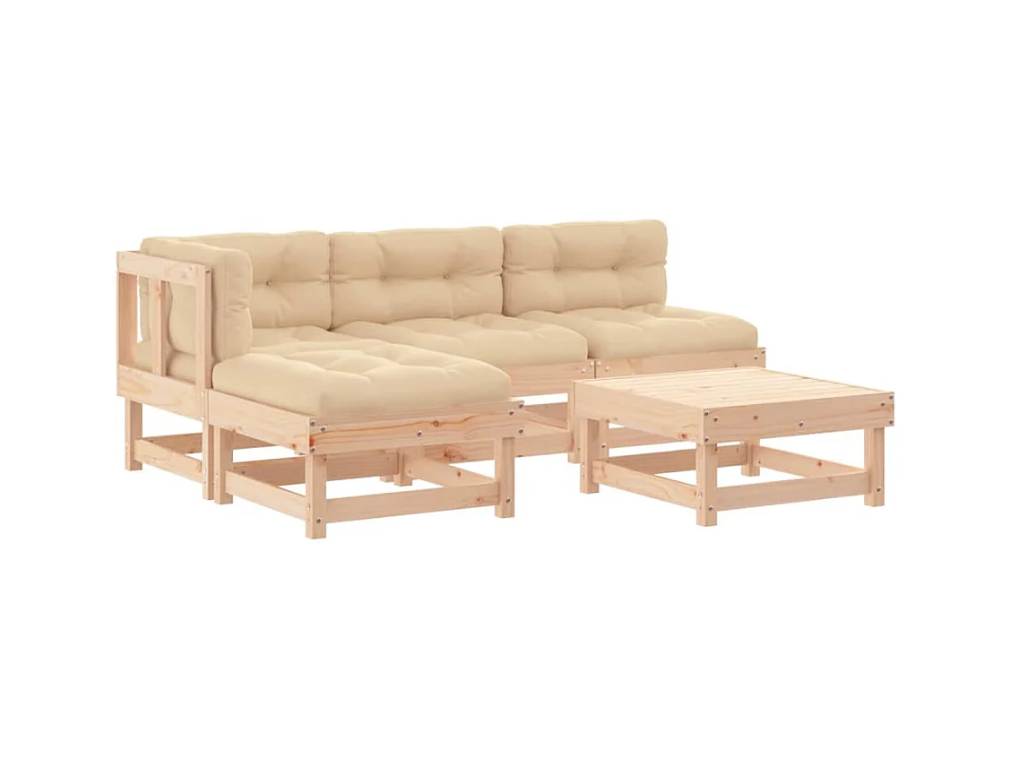 Salon de jardin 5 pcs avec coussins bois massif