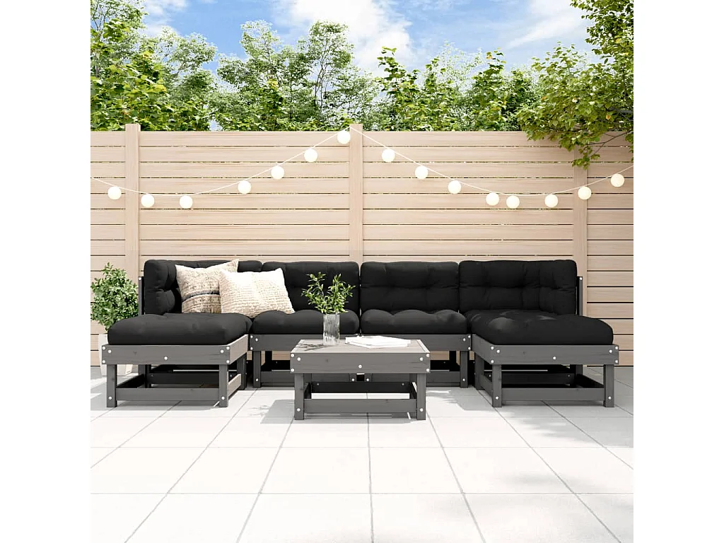 Salon de jardin 7 pcs Gris Bois de pin massif
