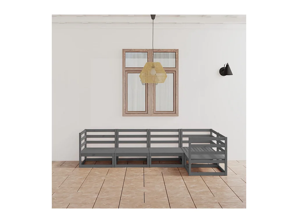 5-tlg. Garten-Lounge-Set Grau Massivholz Kiefer