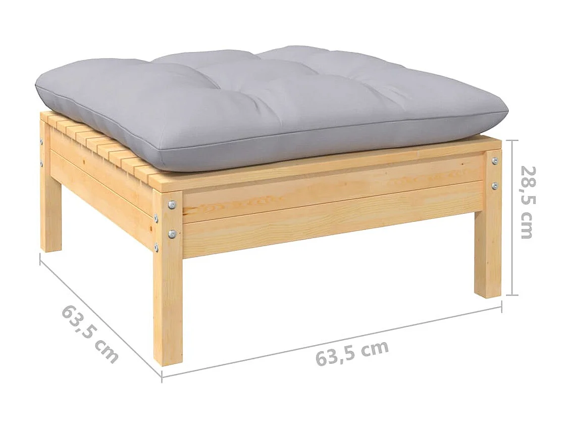 Salon de jardin 11 pcs avec coussins gris bois de pin