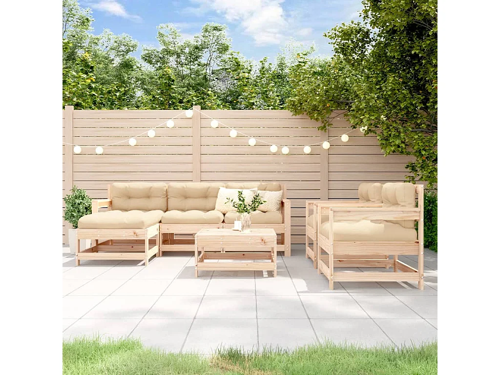 Salon de jardin 7 pcs Bois de pin massif