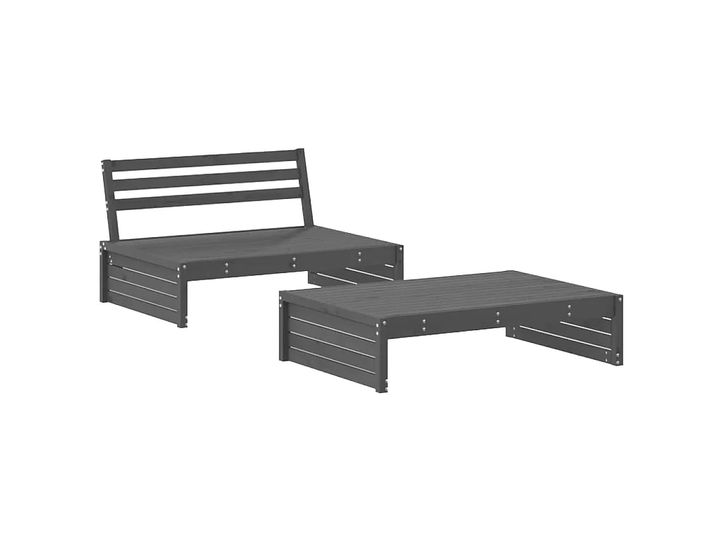2-delige Loungeset massief grenenhout grijs