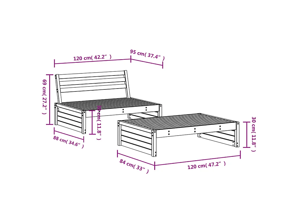 2-delige Loungeset massief grenenhout grijs
