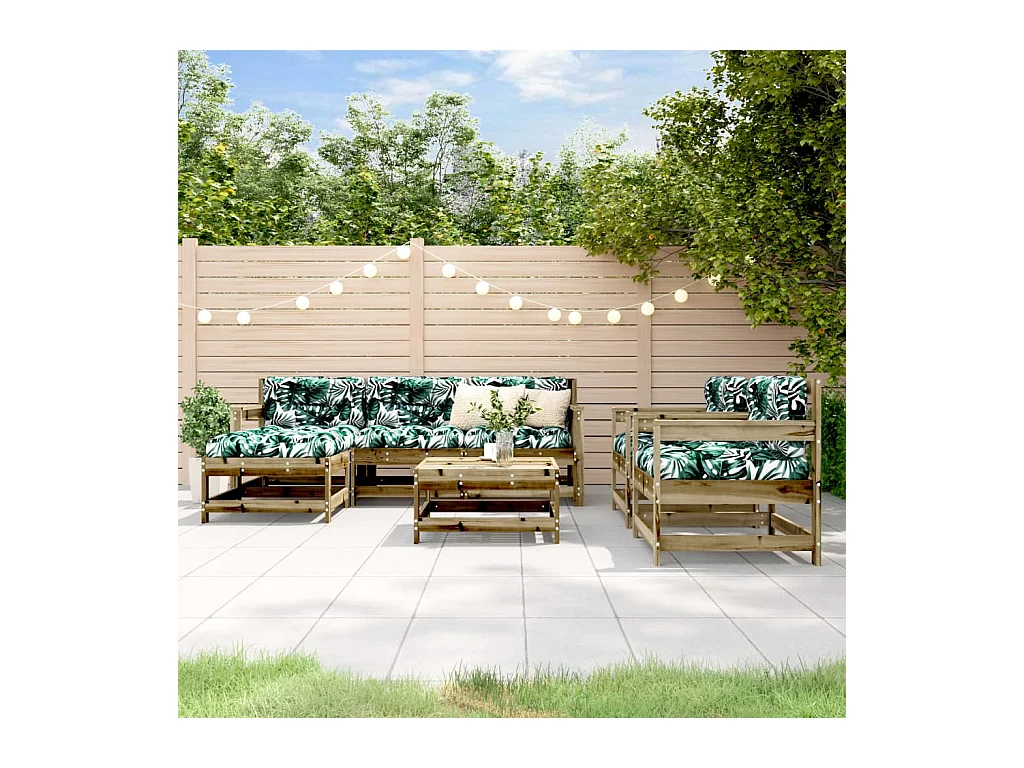 Salon de jardin 7 pcs avec coussins bois de pin imprégné