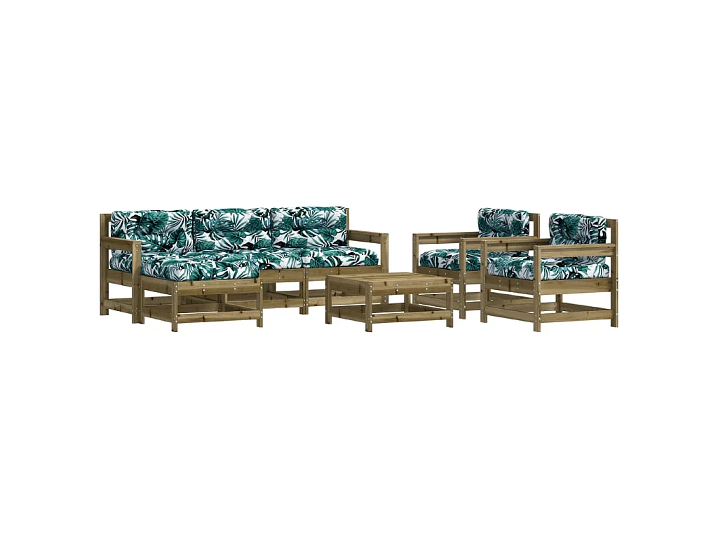 Set Divani da Giardino 7pz con Cuscini Legno Impregnato di Pino