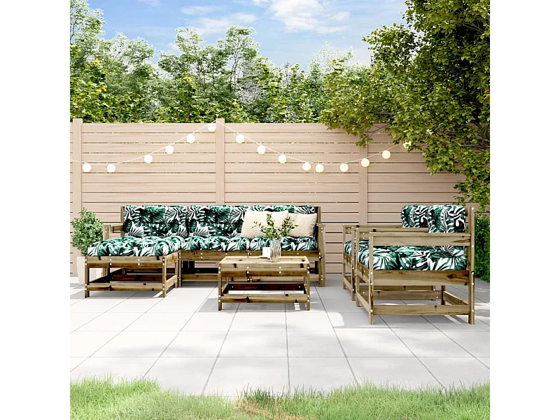 Salon de jardin 7 pcs avec coussins bois de pin imprégné